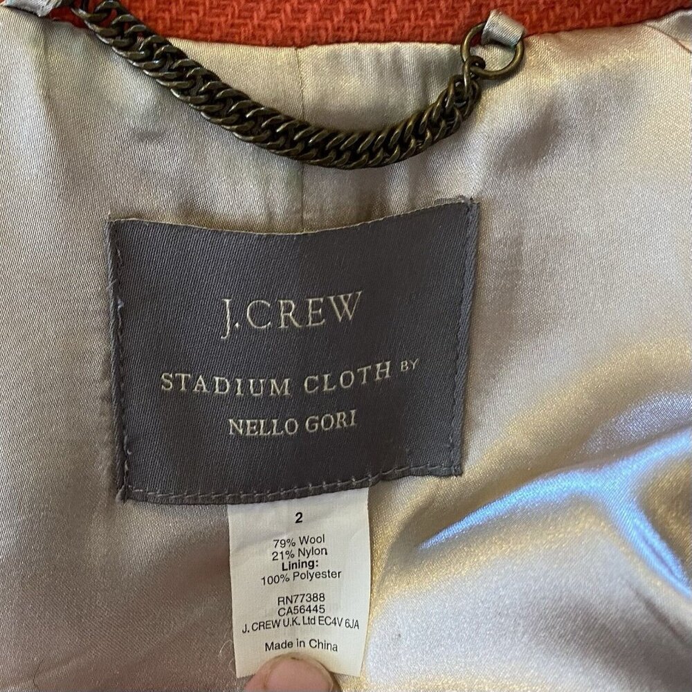 J Crew Coat Jacket Women's Coral Sz 2 Stadium Cloth Nello Gori Wool Belted - Picture 2 of 16